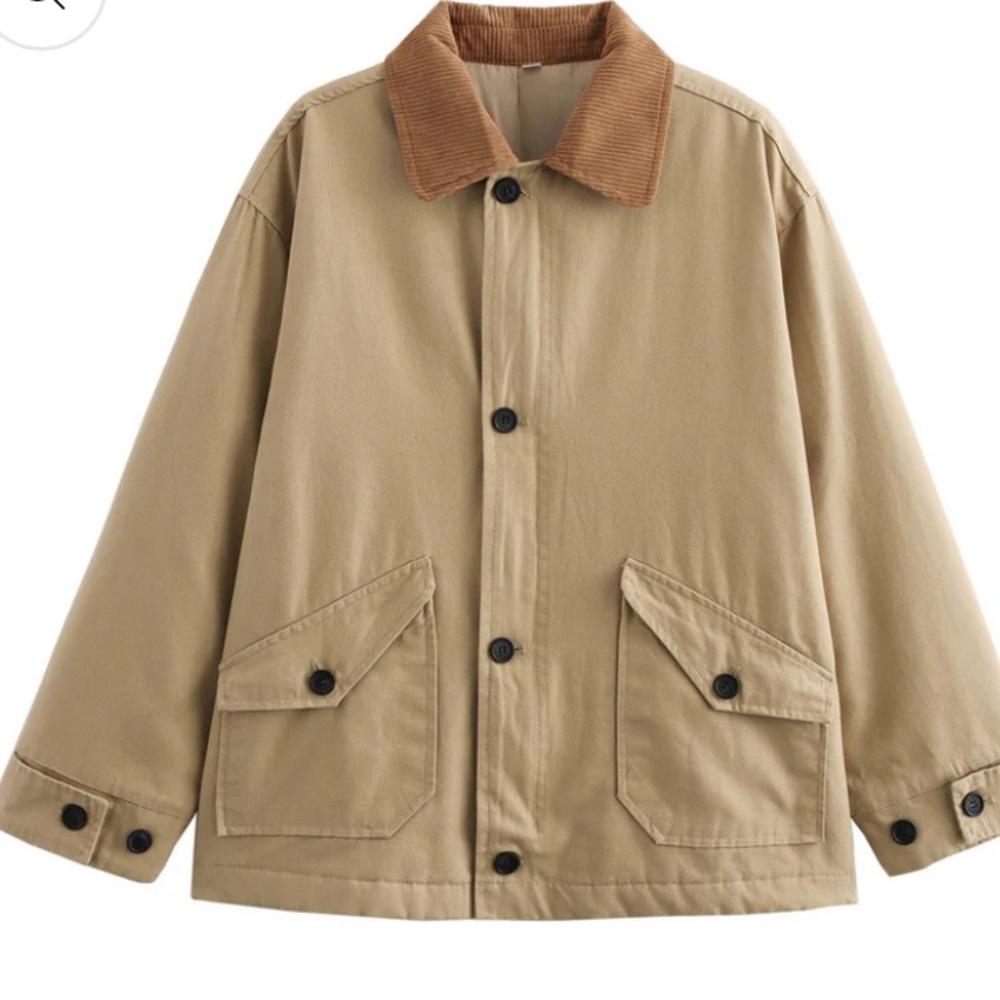 Women’s Cotton Khaki Jacket with Corduroy Collar size S